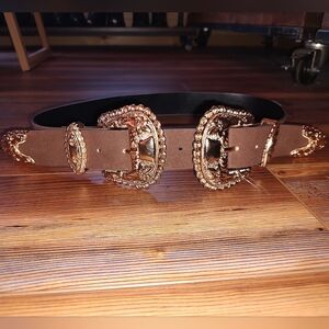 Dark Brown belt with Gold Double Buckles Buckles